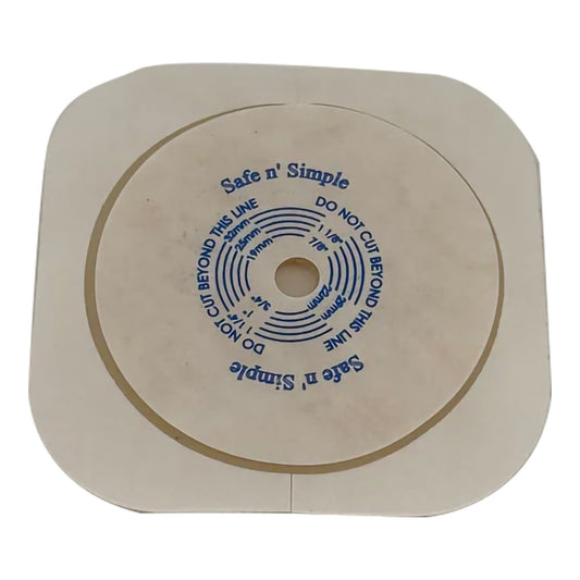 Safe-n-Simple Securi-T Flat Extended Wear Tape-Collar Wafer – 1-3/4" Flange. Exact SNS7804134NF representative image; selected stoma opening may vary.