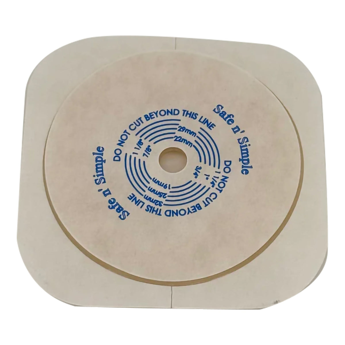 Safe-n-Simple Securi-T Flat Extended Wear Solid Hydrocolloid Wafer – 1-3/4" Flange. Exact SNS7814134NF representative image; selected stoma opening may vary.
