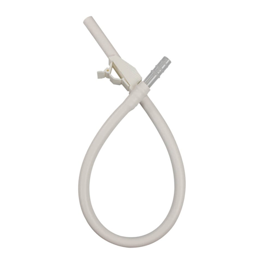 Urocare 6018 white-silicone extension tubing with connector and clamp