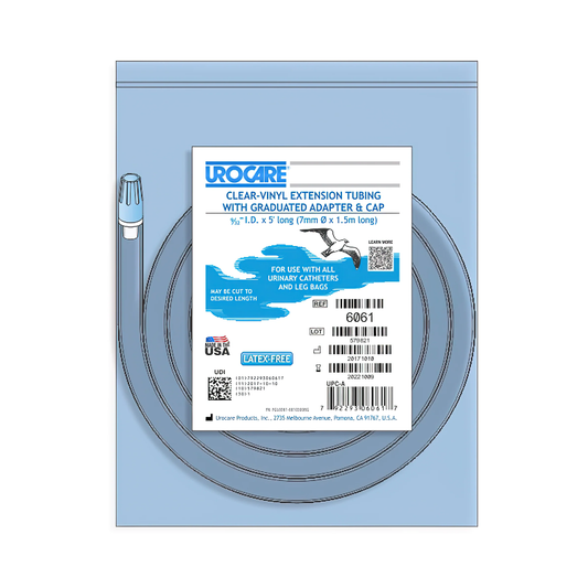 Urocare Urocare Clear-Vinyl Drainage and Extension Tubing - Tube with Adaptor and Cap (UC6061, UC6060) on a white background