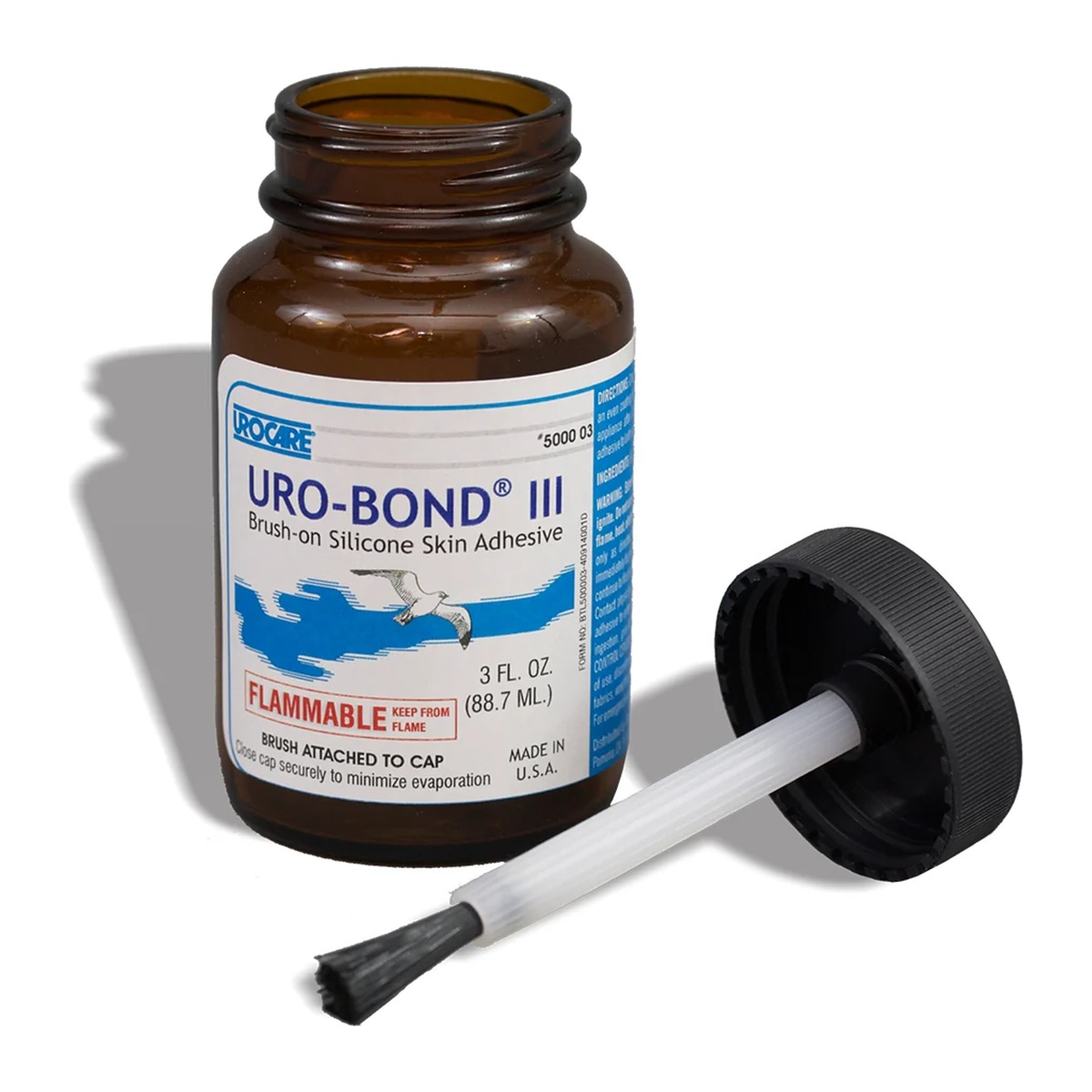 Urocare Uro-Bond III 500003 3 fl oz silicone adhesive bottle with brush on white