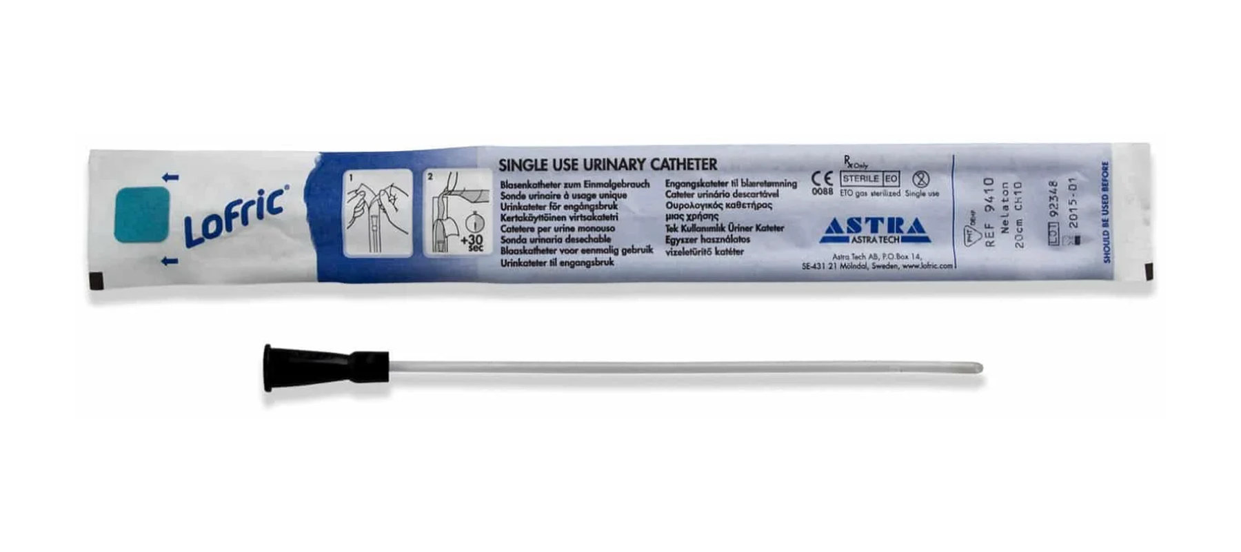 Wellspect Wellspect LoFric Straight Tip Hydrophilic Intermittent Catheter - Female (WH4030840, WH4030840-BX) on a white background