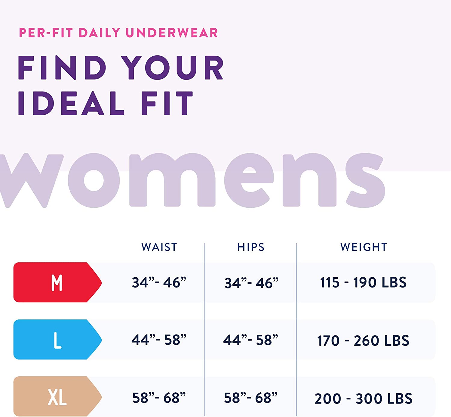 Prevail Daily Underwear, Adult, Medium, Female, Lavender, 28-40