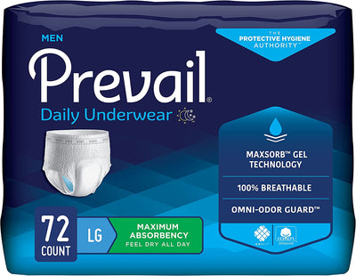 Prevail for Men Protective Underwear - Maximum Absorbency - White